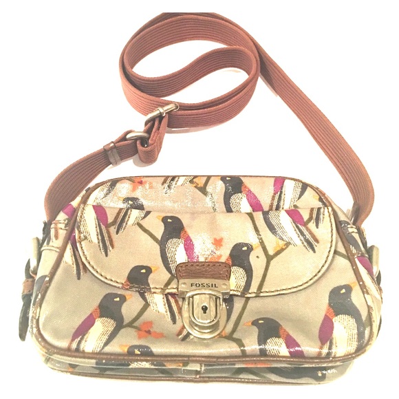 FOSSIL multicolored bird coated canvas crossbody - Picture 1 of 5