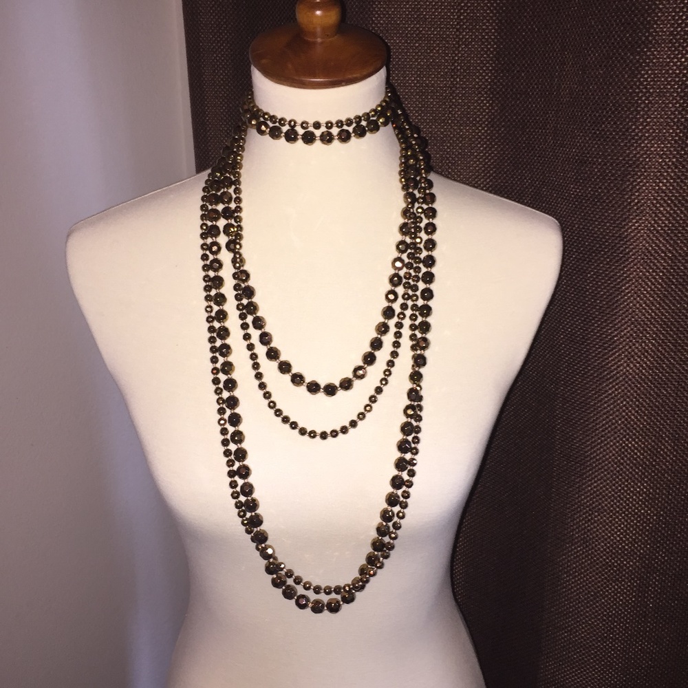 Set of Two 72" Bronze Metallic Beaded Necklaces
