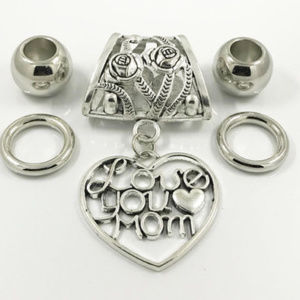 NEW Love You Mom ~ Silver Scarf Ring Pendant