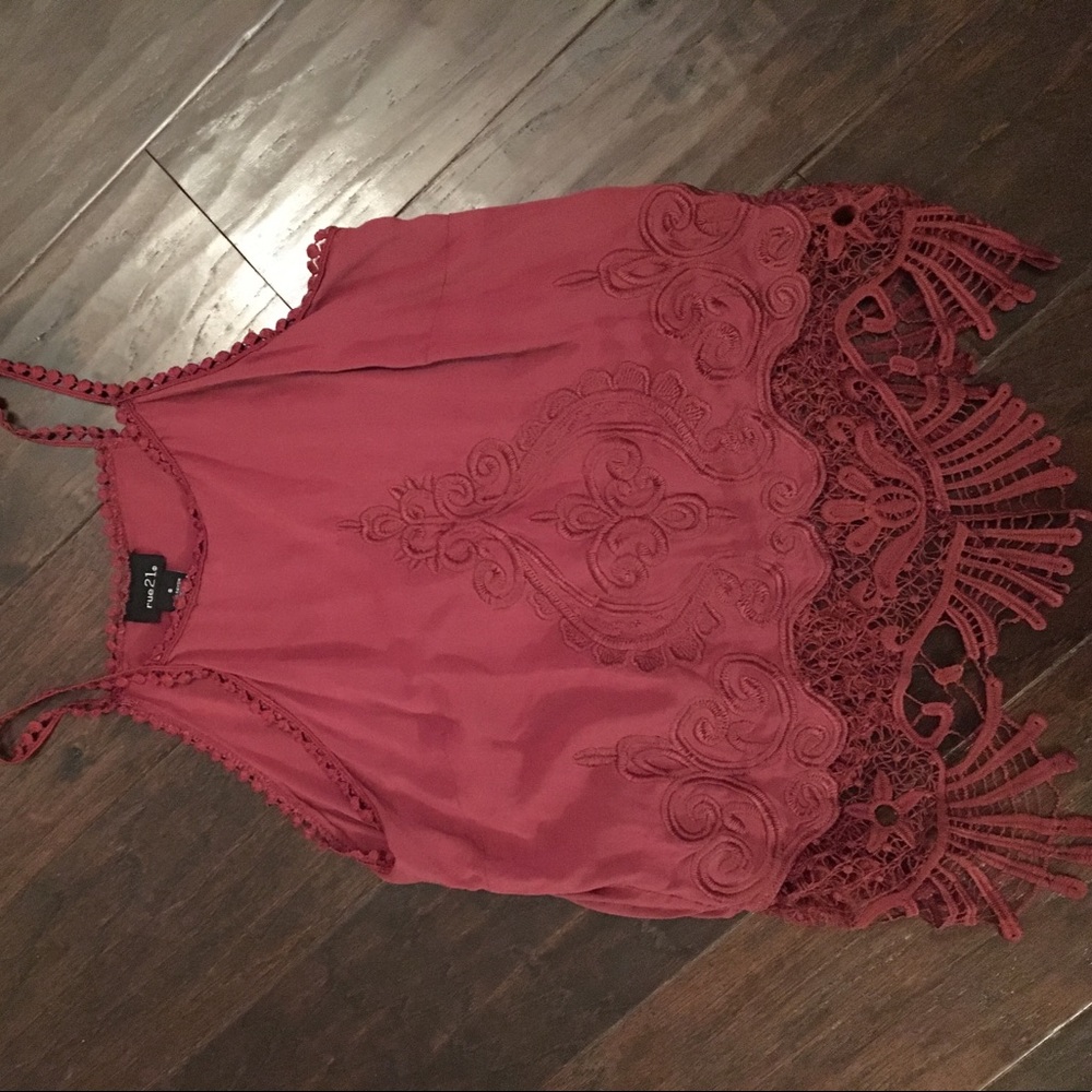 Cranberry Embroidered Lace Crop Top