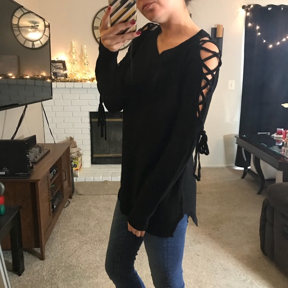 Black Lace Up Long Sleeve - Picture 2 of 5