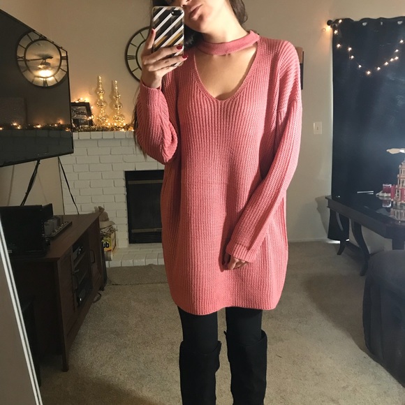 LAST1 • Dusty Rose Oversized Choker Neck Sweater - Picture 3 of 6