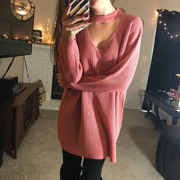 LAST1 • Dusty Rose Oversized Choker Neck Sweater - Picture 2 of 6