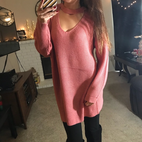 Tops - LAST1 • Dusty Rose Oversized Choker Neck Sweater