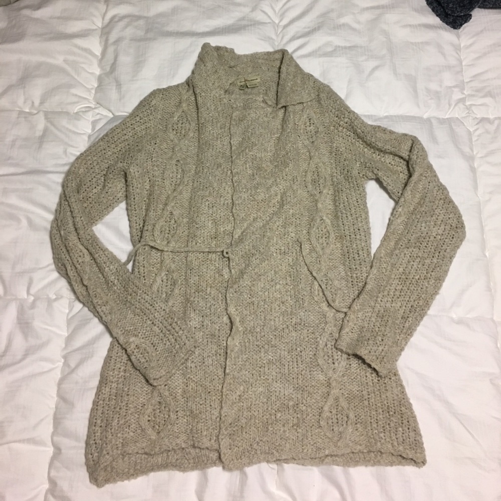 Open knit cardigan with tie closure