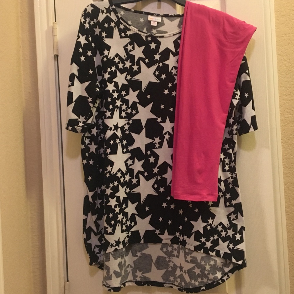 LuLaRoe TC Pink leggings, B&W Stars Irma outfit 濾