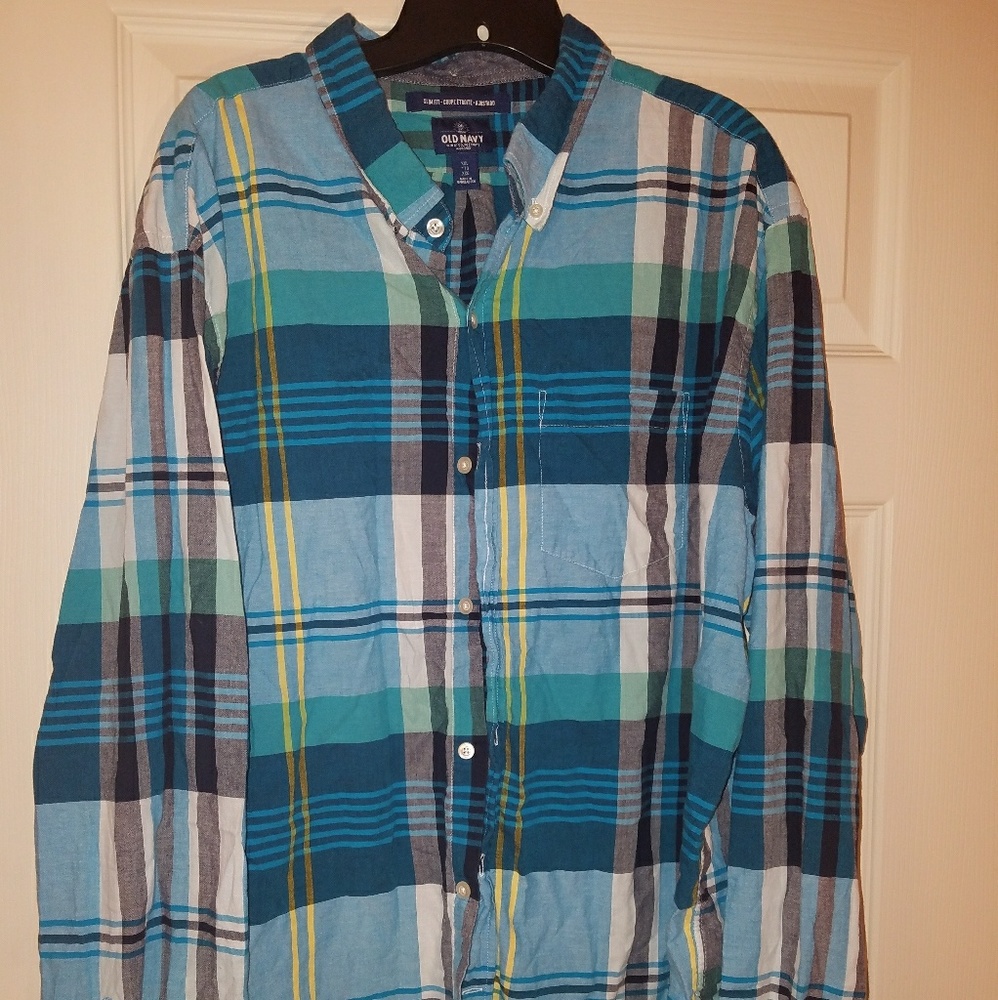 Old Navy blue plaid long sleeve button down XXL