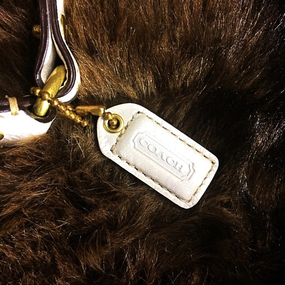 Coach Logo Print Brass Cream Tan Sand Beige White Cloth Fabric Mini Zip Hand Bag - Picture 2 of 8