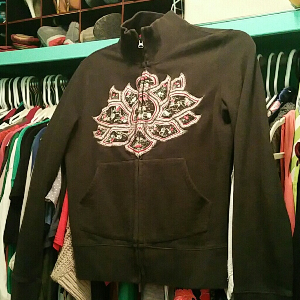 Lucky Brand vintage embroidered zip sweatshirt