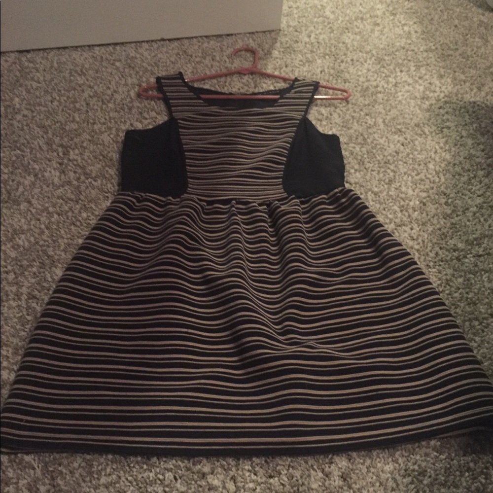 Navy and tan striped dress