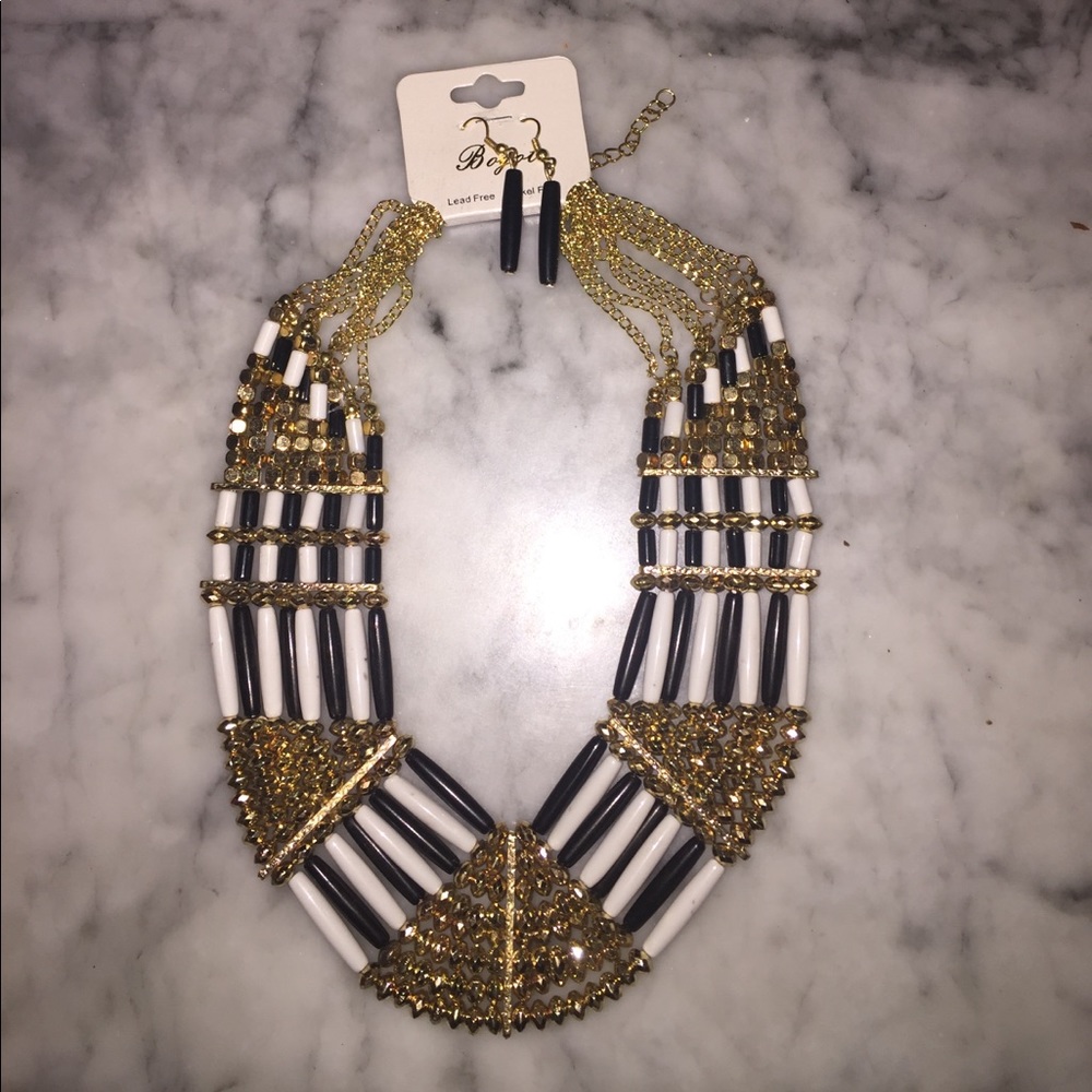 Black, white, and Gold statement necklace