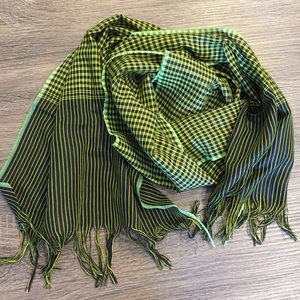 Lime green and black plaid / stripe mix scarf