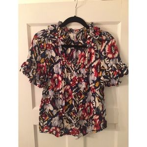 Anthropologie Odille Bianka Ruffled Floral Blouse