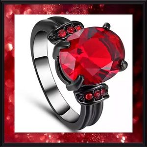 JUST IN🆕 Red Sapphire 10k Black Gold Filled Oval