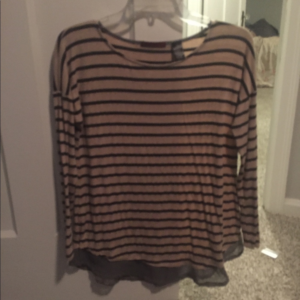 Black and Tan striped shirt with flowy detail