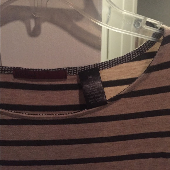 Black and Tan striped shirt with flowy detail - Picture 2 of 2