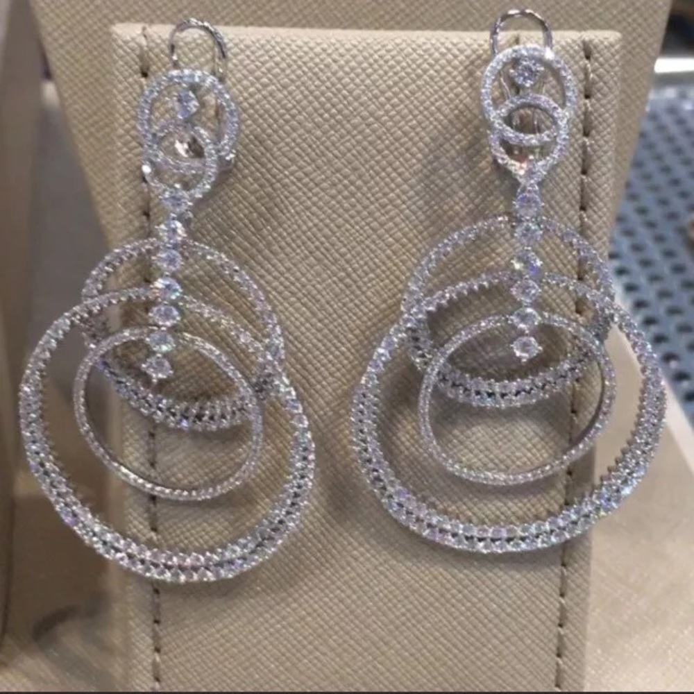 Sterling Silver Dangling Omega Elegant CZ Earrings