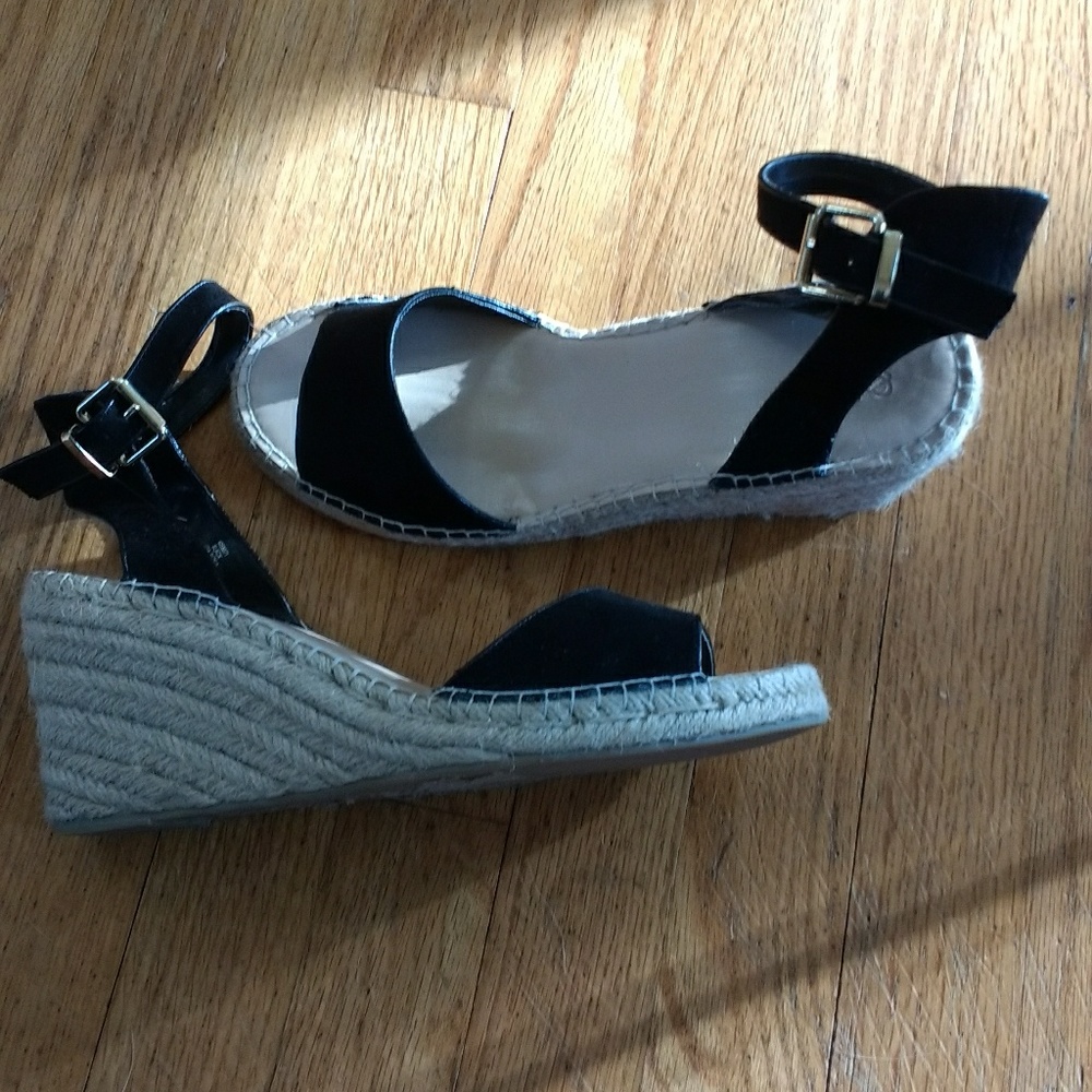 NY&C Women's Black Faux Suede Wedge Espadrille 9