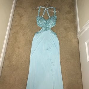 Light Blue Embellished Prom Dress.