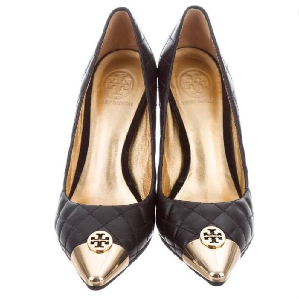 Tory Burch Black Quilted Pump w/ Gold Tip Toe