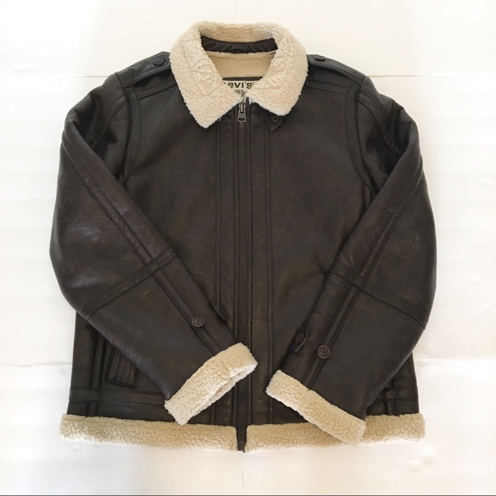 Men's Levi Faux Leather Sherpa Lining Jacket Sz S