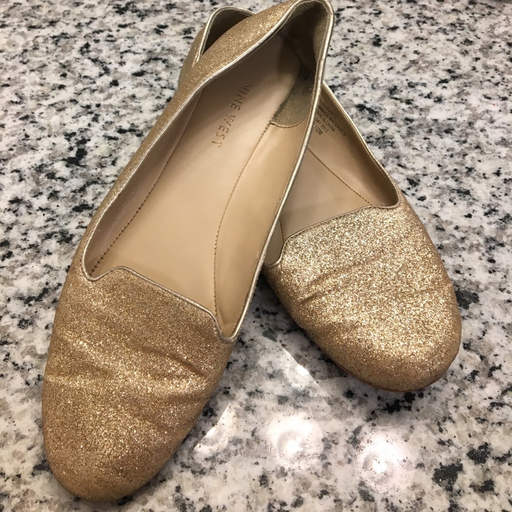 Gold Sparkle Nine West Flats