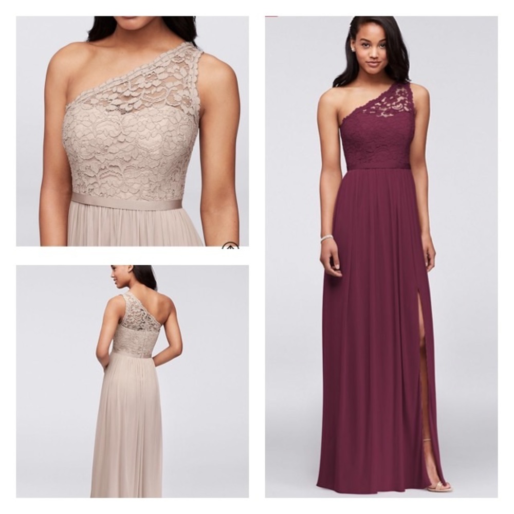 Davids Bridal one shoulder lace bridesmaid dress