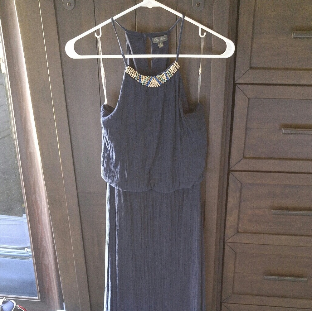Blue dress with beautiful beading.