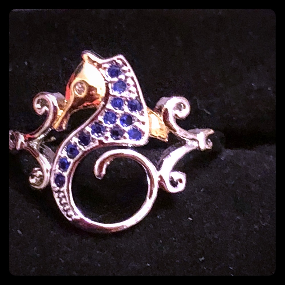 Sassy Sapphire Seahorse Silver Cocktail Ring