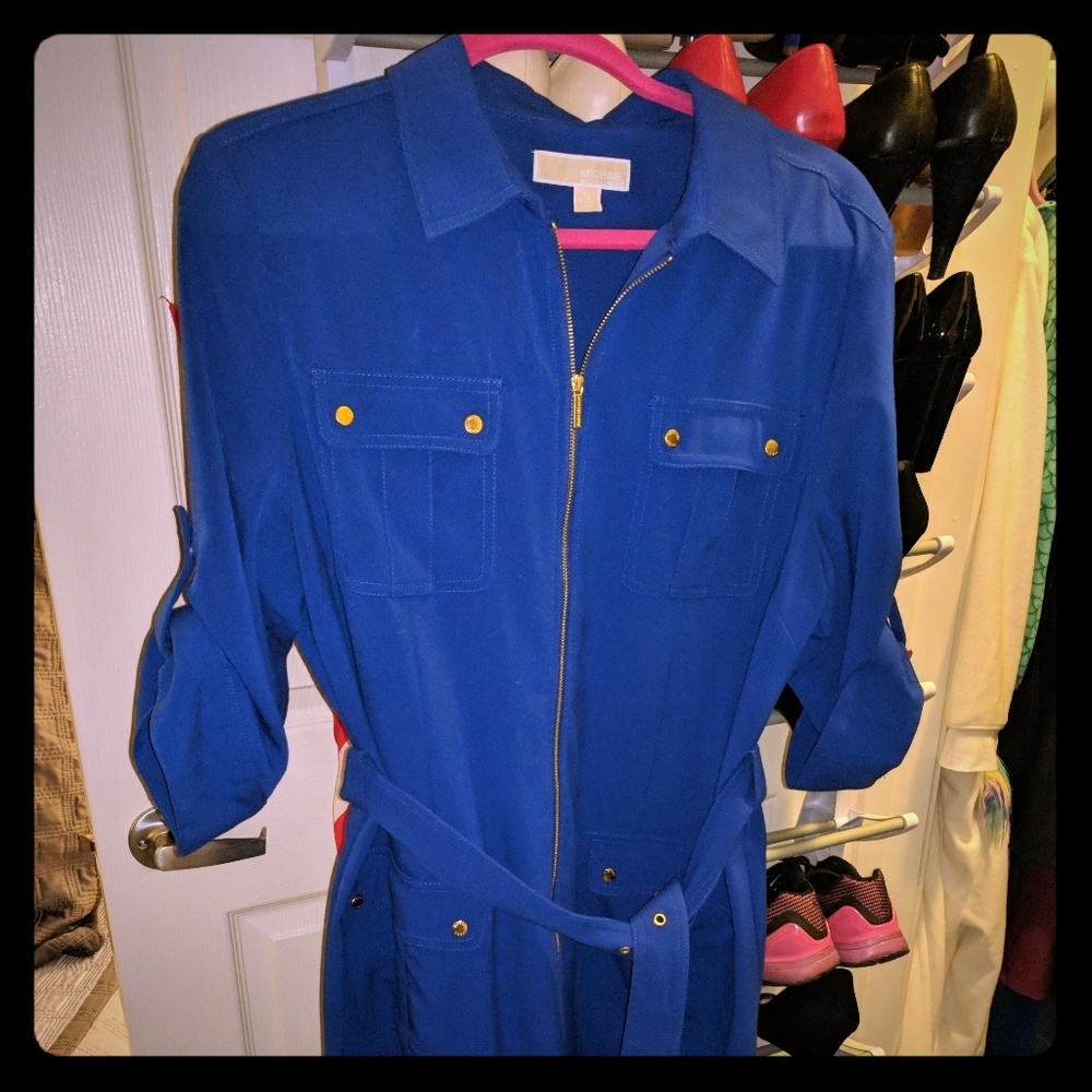 Michael Kors Blue Belted Shirtdress XL