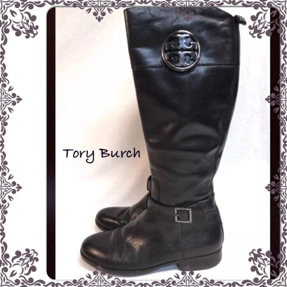 Tory Burch Patterson riding boots black leather
