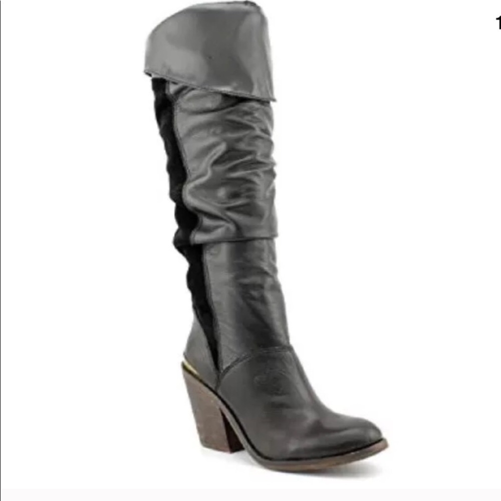 Lucky brand fold over boot leather and suede