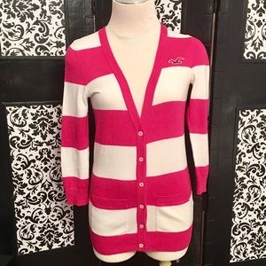 Hollister Cardigan in Hot Pink & White~Like New