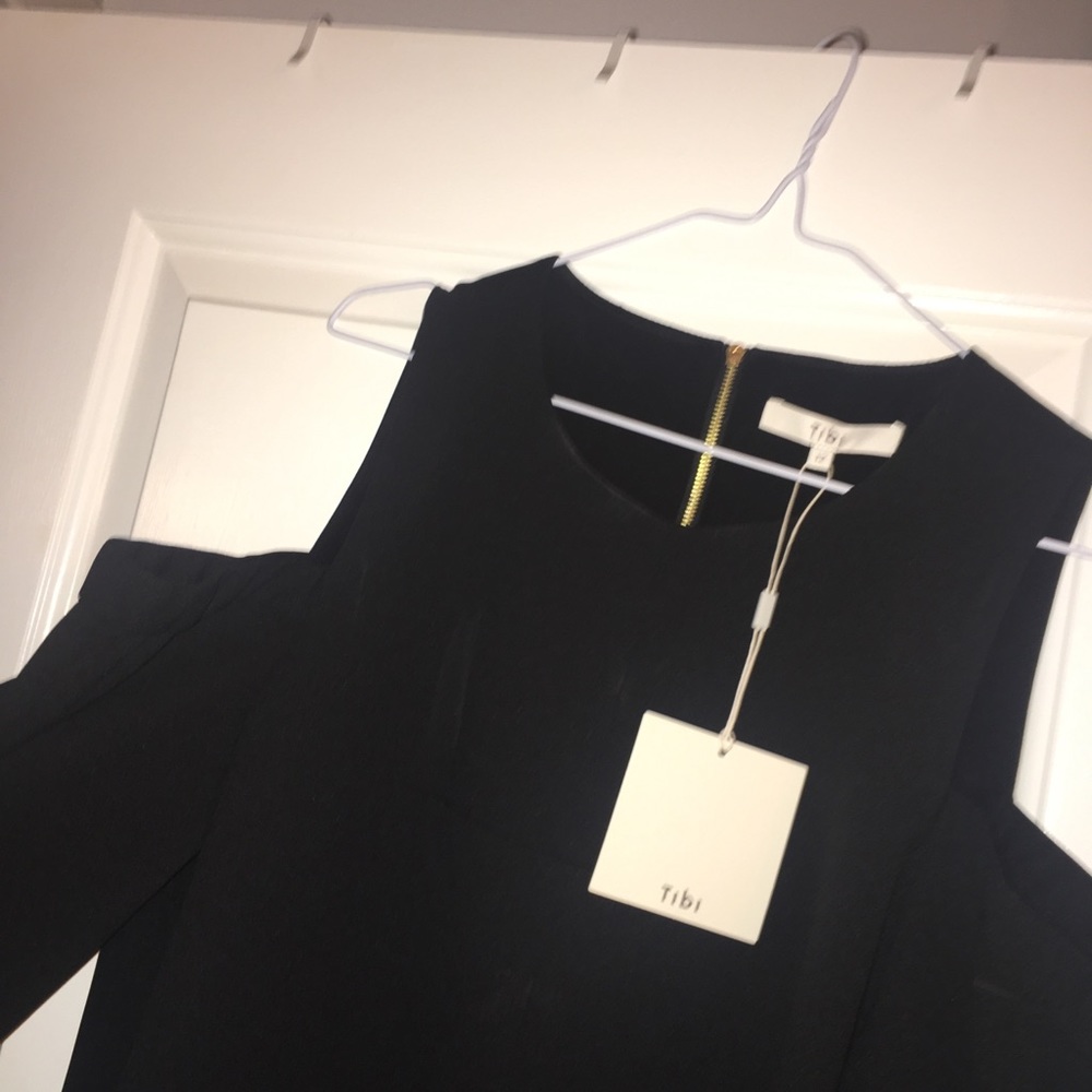 Tibi exposed shoulder mini black dress