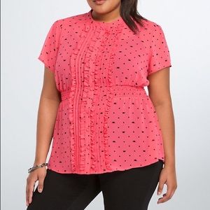 Cat print chiffon ruffle top