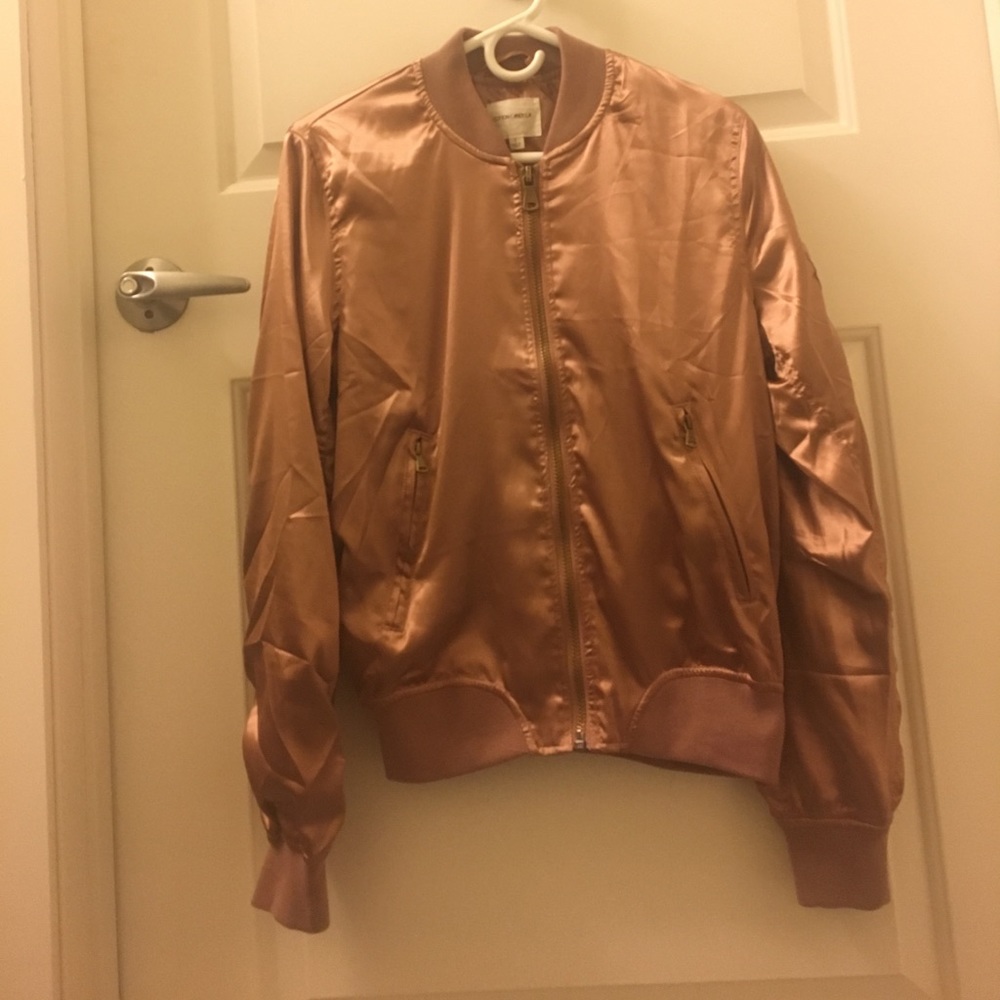 Missguided rose gold pink satin bomber jacket