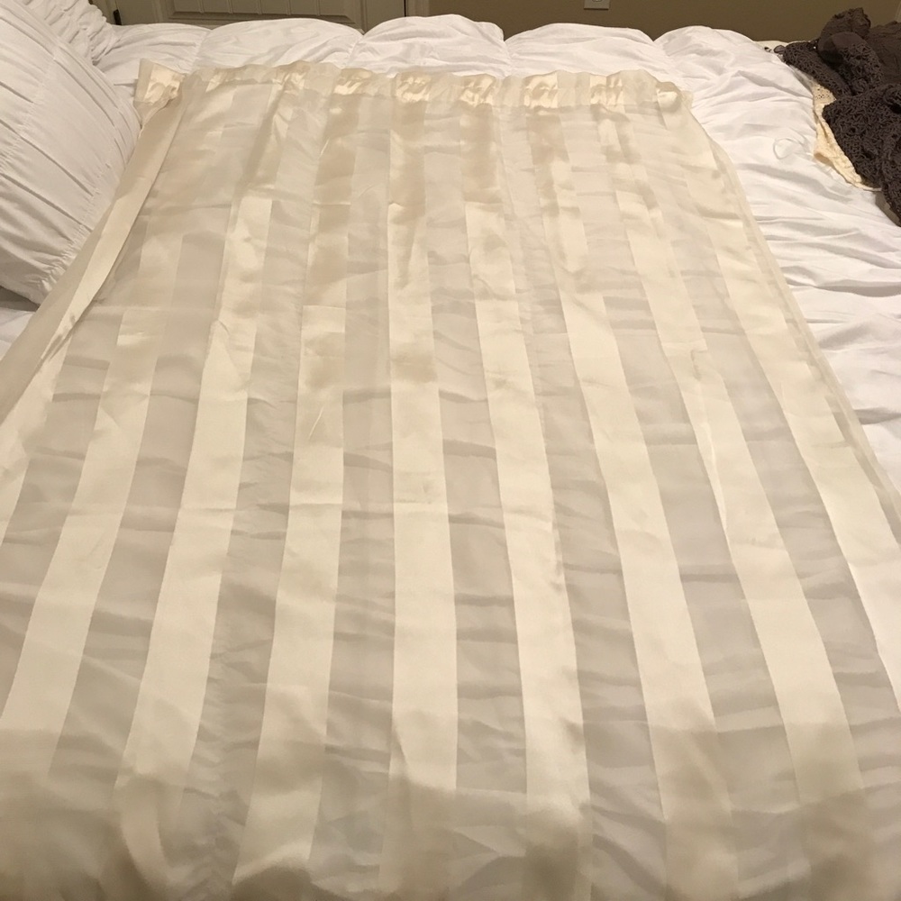 Cream striped satin and sheer curtains
