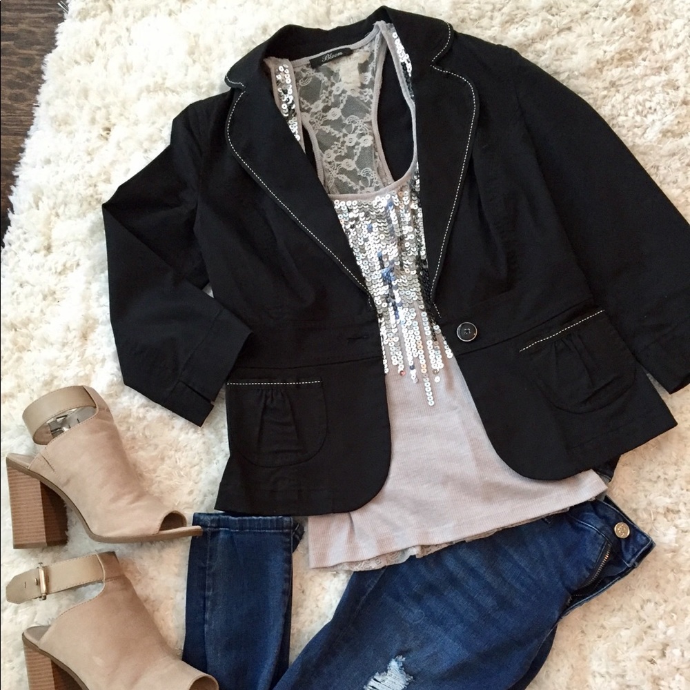 Black 3/4 jacket coat blazer 4 S