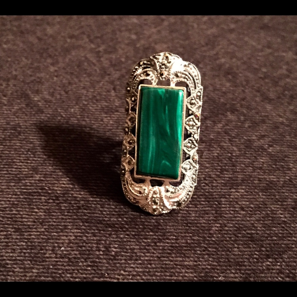 Vintage Sterling Silver & Malachite Statement Ring