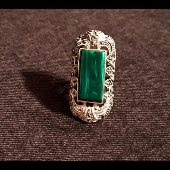 Vintage Sterling Silver & Malachite Statement Ring - Picture 1 of 4