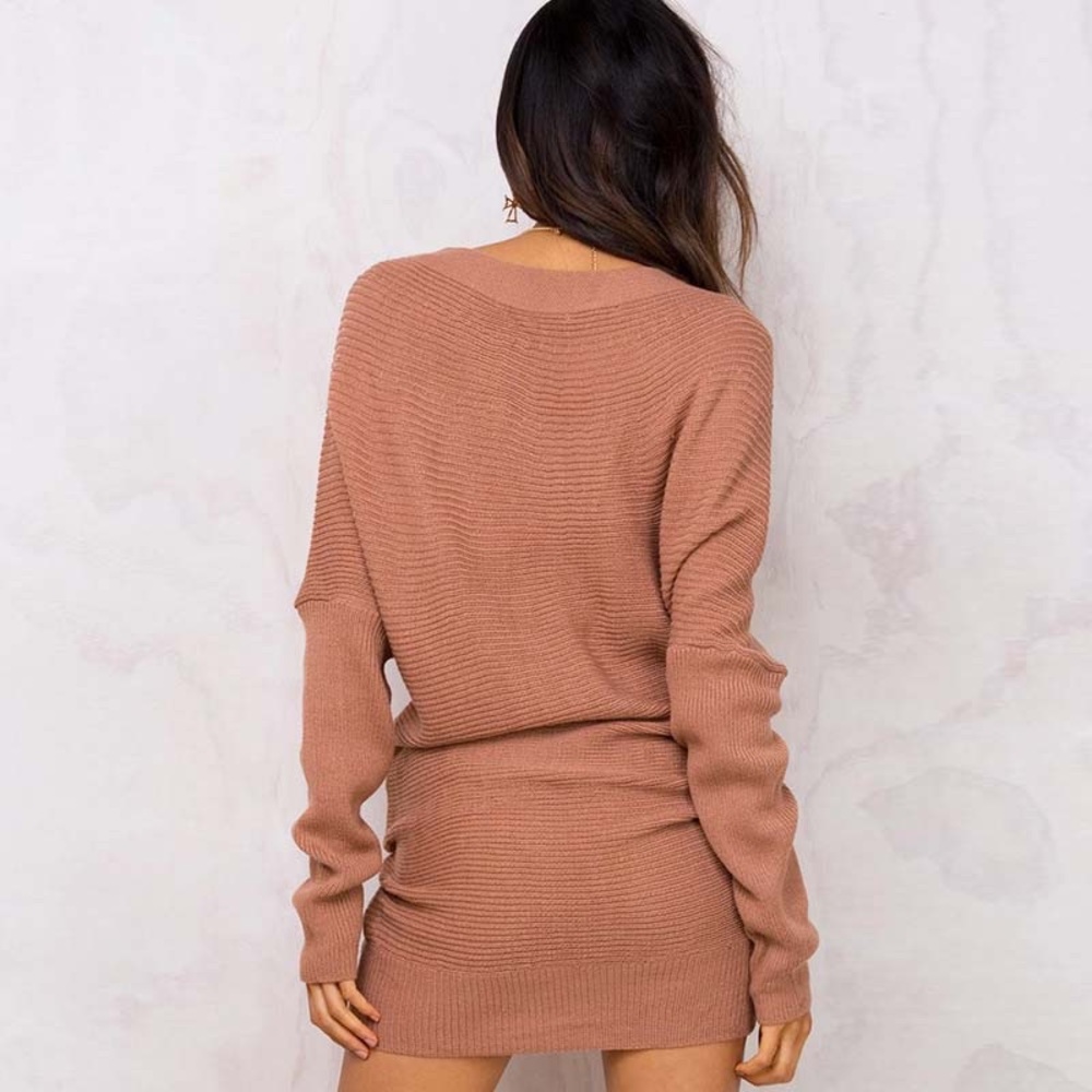 Faux Wrap Cross Front Chunky Knit Sweater Dress - Picture 2 of 6