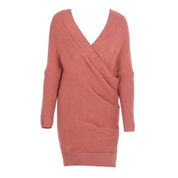 Faux Wrap Cross Front Chunky Knit Sweater Dress - Picture 5 of 6