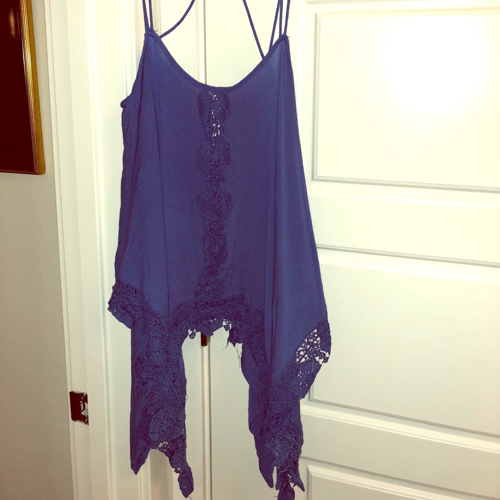 Lace blue string tank top
