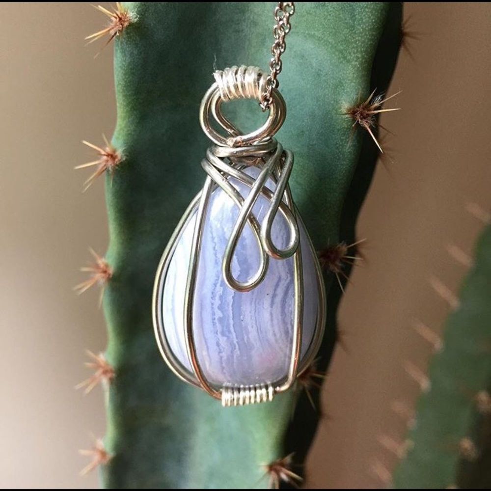 Hand Wire Wrapped Blue Lace Agate Necklace