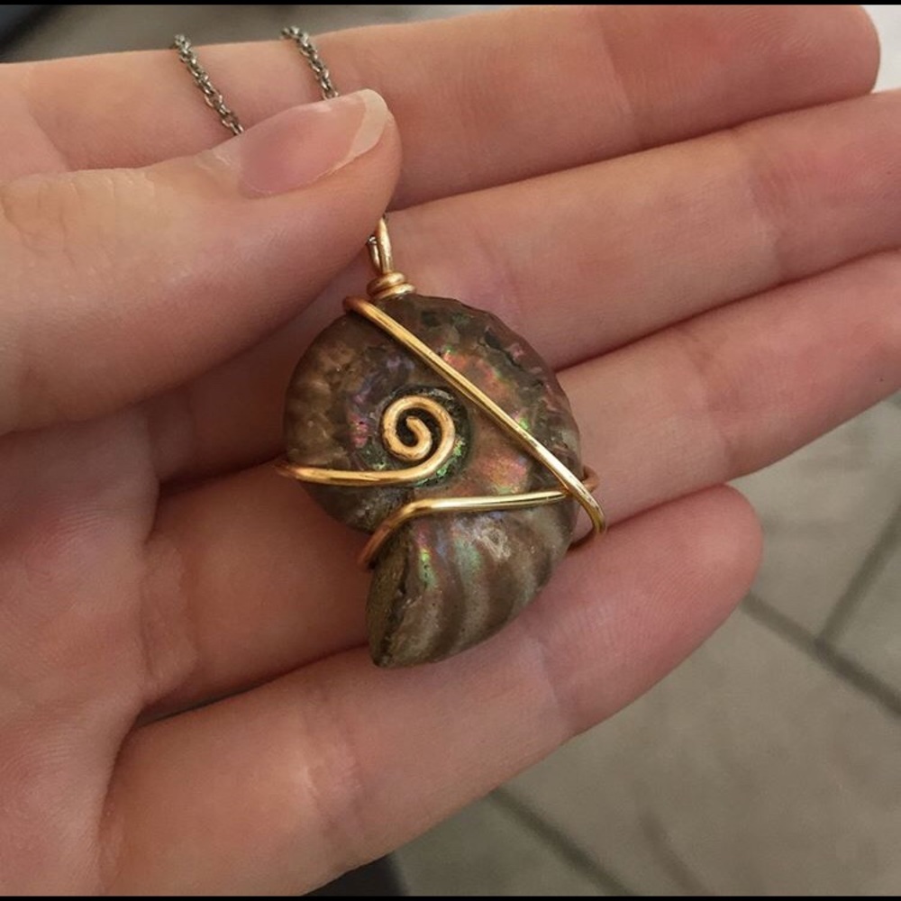 Hand Wire Wrapped Ammonite Fossil Necklace