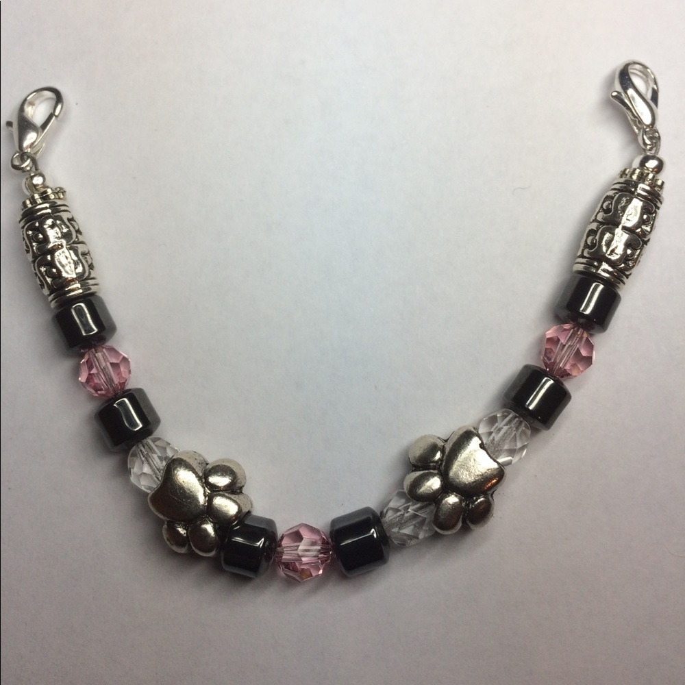 Pink and Black Hematite Medical ID Bracelet