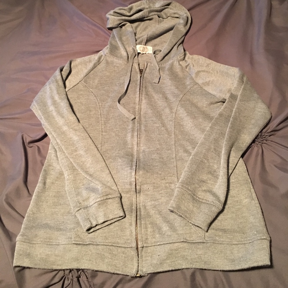 Pink Rose gray zip up sweater with hood