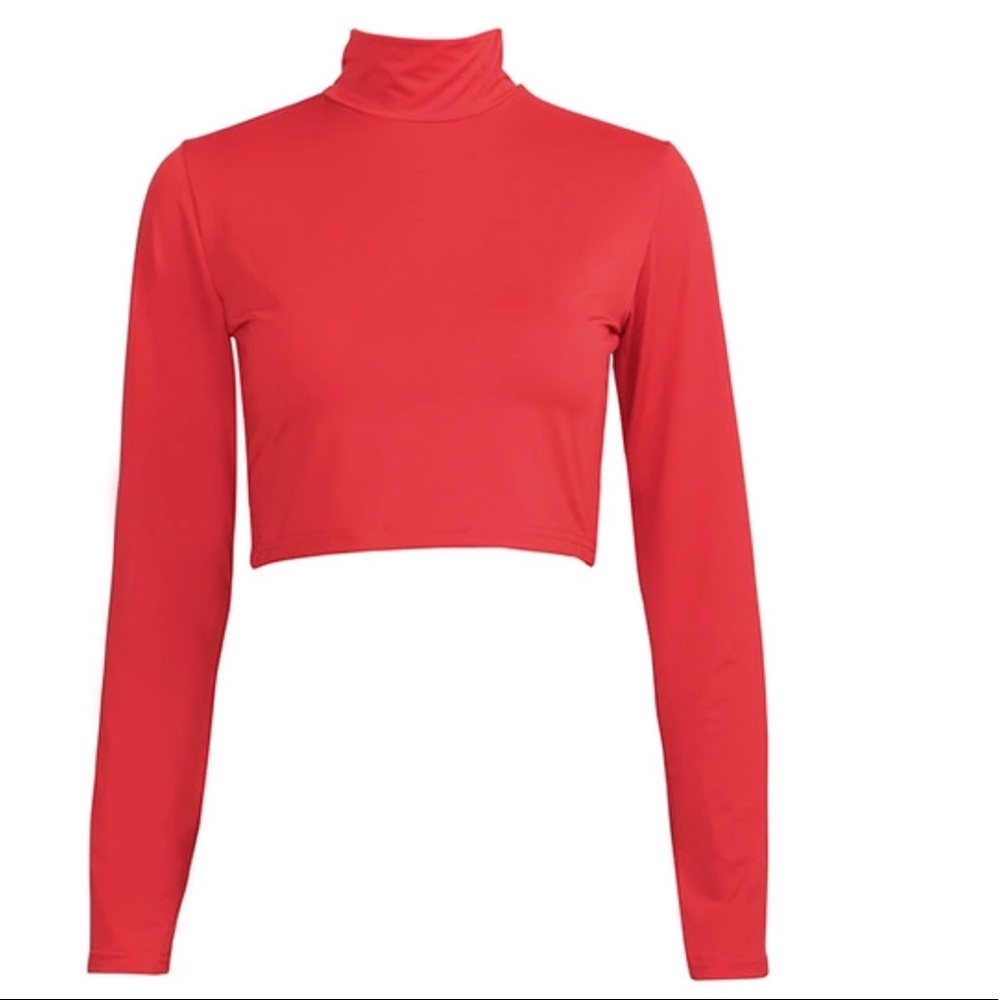 Red Turtleneck Crop Top