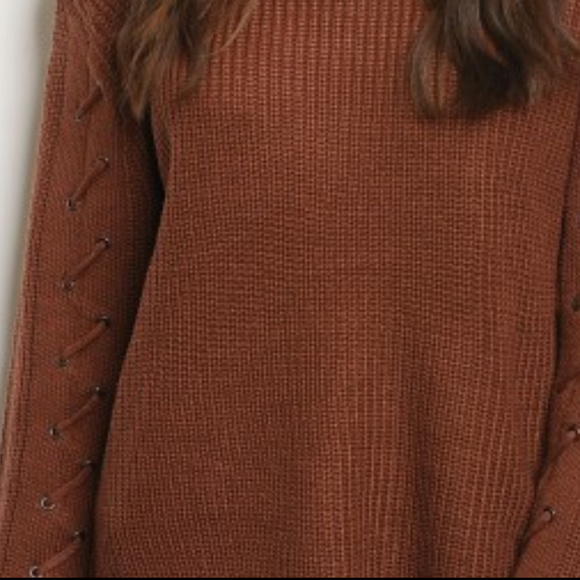 🛑LAST 1🛑BRICK COLORED LACE UP DETAILED SWEATER - Picture 4 of 4