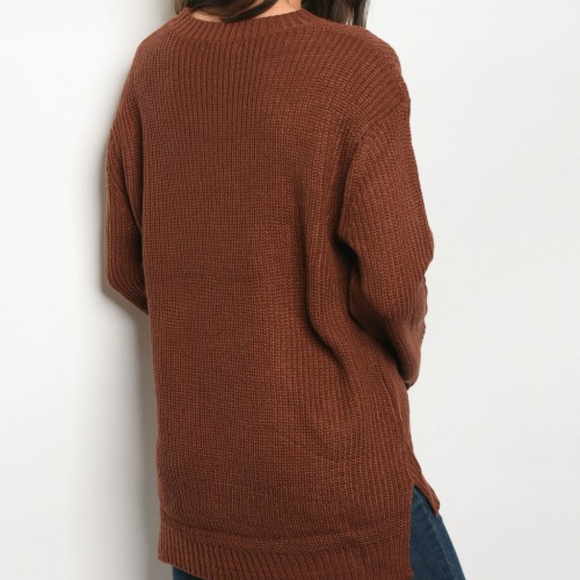 🛑LAST 1🛑BRICK COLORED LACE UP DETAILED SWEATER - Picture 3 of 4